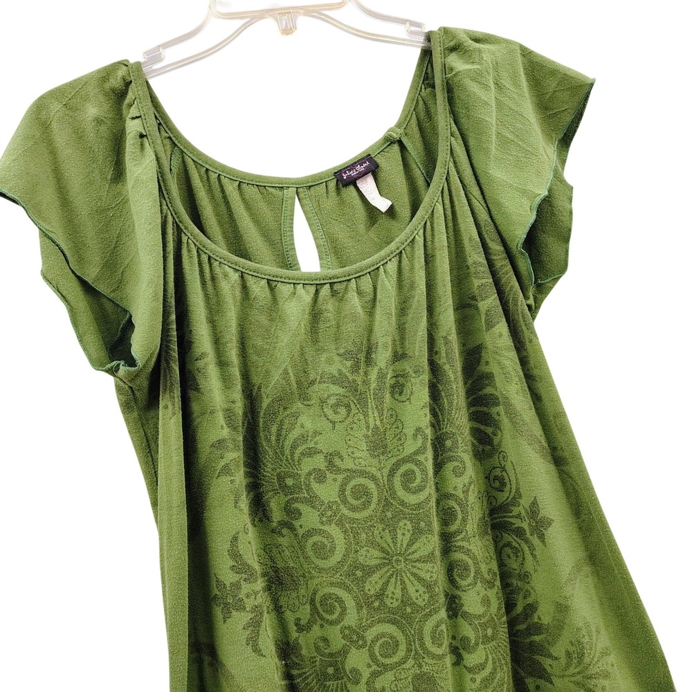 Julie's Closet Maternity Olive Green Mandala Graphic Flutter Sleeve Tunic Top